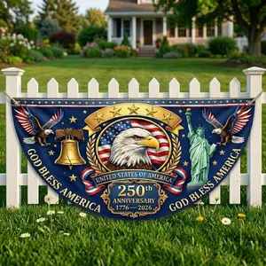 Polyester Semicircular Flag, USA 250th Semiquincentennial (1776-2026) Half-Round Weatherproof Porch Banner, Patriotic Outdoor Decoration for 2026 Independence Day Fourth of July