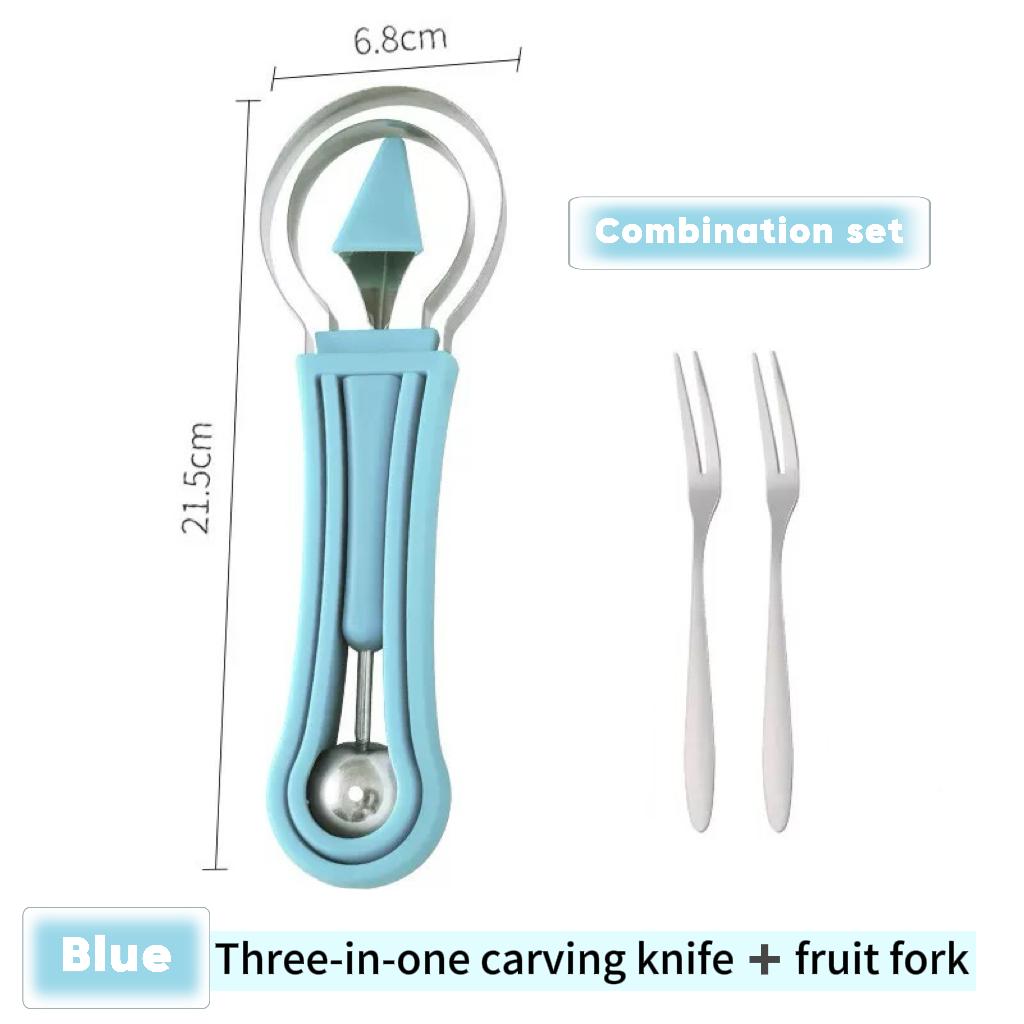3-in-1 Stainless Steel Vegetable Fruit Cutter Set - Multifunctional Kitchen Utensil with Auto-Spinning Slicer, Melon Baller Scoop, Watermelon Cutter, Seed Remover for Fruit Salad, Party Prep,home essentials