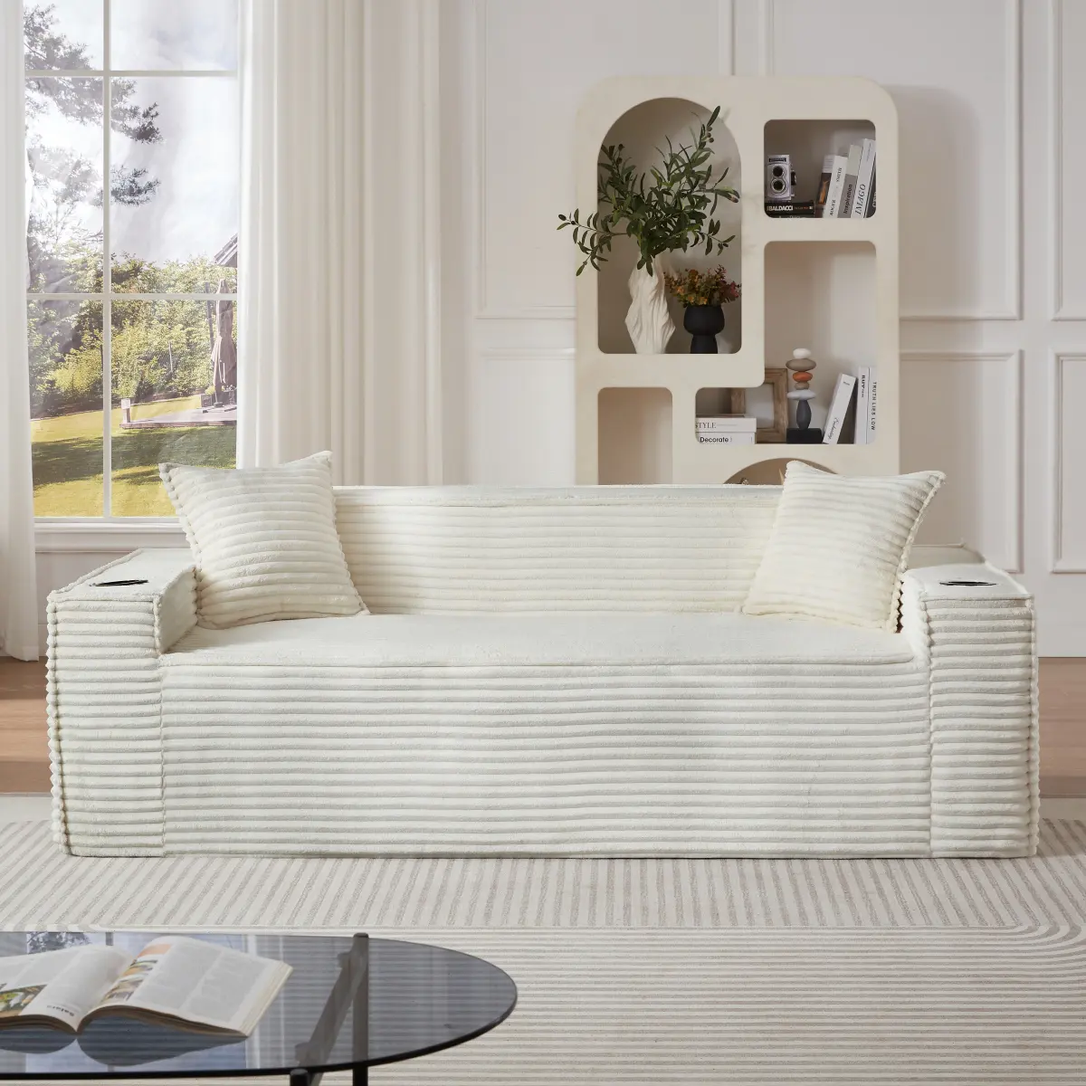 3-Seater Corduroy Couch - Expandable Sponge Sofa, 3 Seats, Durable, No Assembly Needed, Unpack & Use, 74.14 lbs, 80.71x38.58x28.35 in, 14.17x14.17x50.79 in, Modern Compact Indoor Living Room & Apartment Furniture, 80.71 X 38.58 X 28.35 In