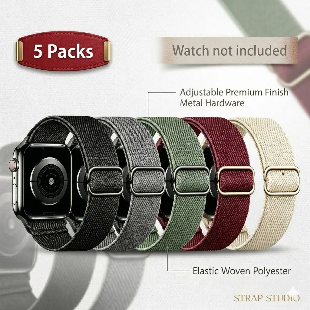 5-Pack Apple Watch Replacement Bands, Soft Breathable Adjustable Sport & Braided Wristbands, Wearable Accessories for Ultra, Series 11, 10, 9, 8, SE Daily Wear Smartwatch Accessories Wearable Tech Accessories