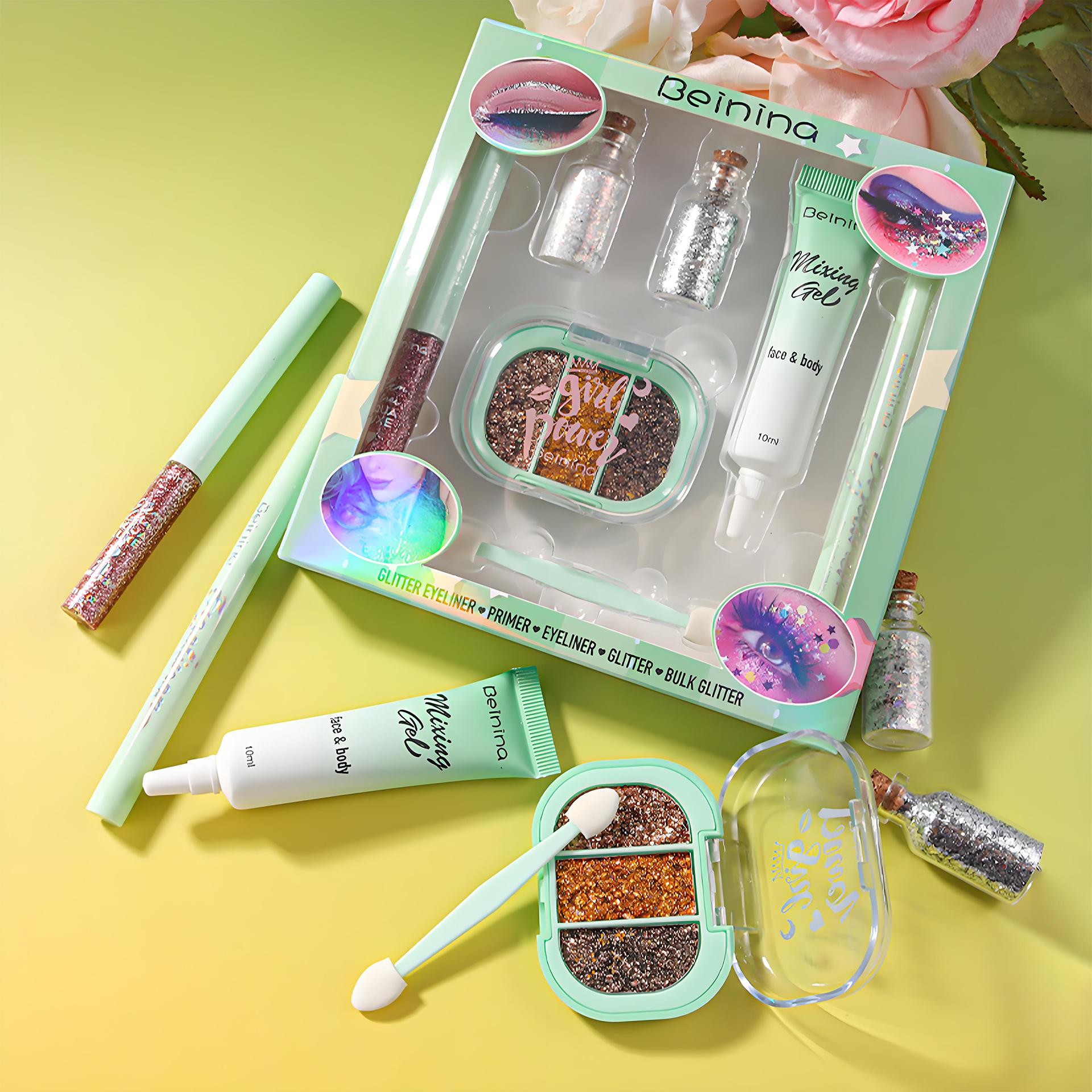 Glitter Liquid Eyeliner & Eyeshadow Set – Waterproof, Smudge-Proof & Vibrant – Perfect for Summer Music Festivals, Rave Parties, Halloween Looks, Holiday Glam & New Year's Eve – Cute Drink-Shaped Container – Long-Lasting, High-Shine Eye Makeup
