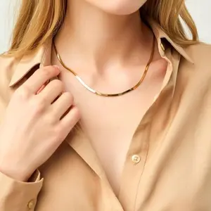 10k Yellow Solid Gold Imperial Herringbone Chain Necklace, 2.8mm