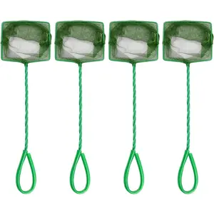 4 Pcs Aquarium Fish Net, 4 Inch Quick Catch Mesh Nylon Fishing Nets with Plastic Handle - Green