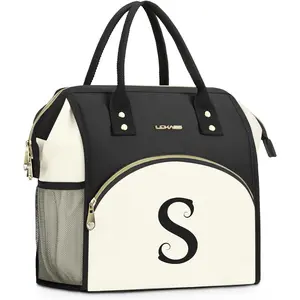Personalized lunch bag for women preppy reusable insulated initials lunch box gift for friend large wideopen water resistant adult cooler tote bag for work travel picnic black s