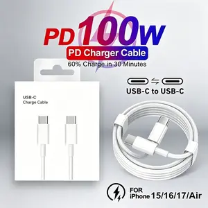 PD 100W USB-C to USB-C Fast Charging Cable for iPhone 15 16 Plus 17 Pro Max Samsung Google Moto Xiaomi Redmi POCO Huawei Honor OPPO Realme Dual Type C Quick Charge Data Cable with Box