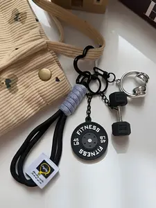 Music & Fitness Keychain, Keychain Lanyard, Keychain For Bags, Dumbbell Barbell Plate, 3D Headphone Bag Charm, Dumbbell Keyring With Earphone Charms, Unisex Gym Keychain, Sporty Bag Accessory