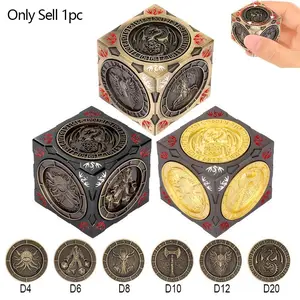 Vintage Hexagonal Dice Spinner with 6 Different Pattern, Rotatable Polyhedral Dice (D4, D6, D8, D10, D12, D20),Creative Tabletop Role Play Gaming Accessory,Indoor Entertainment Board Game Dice