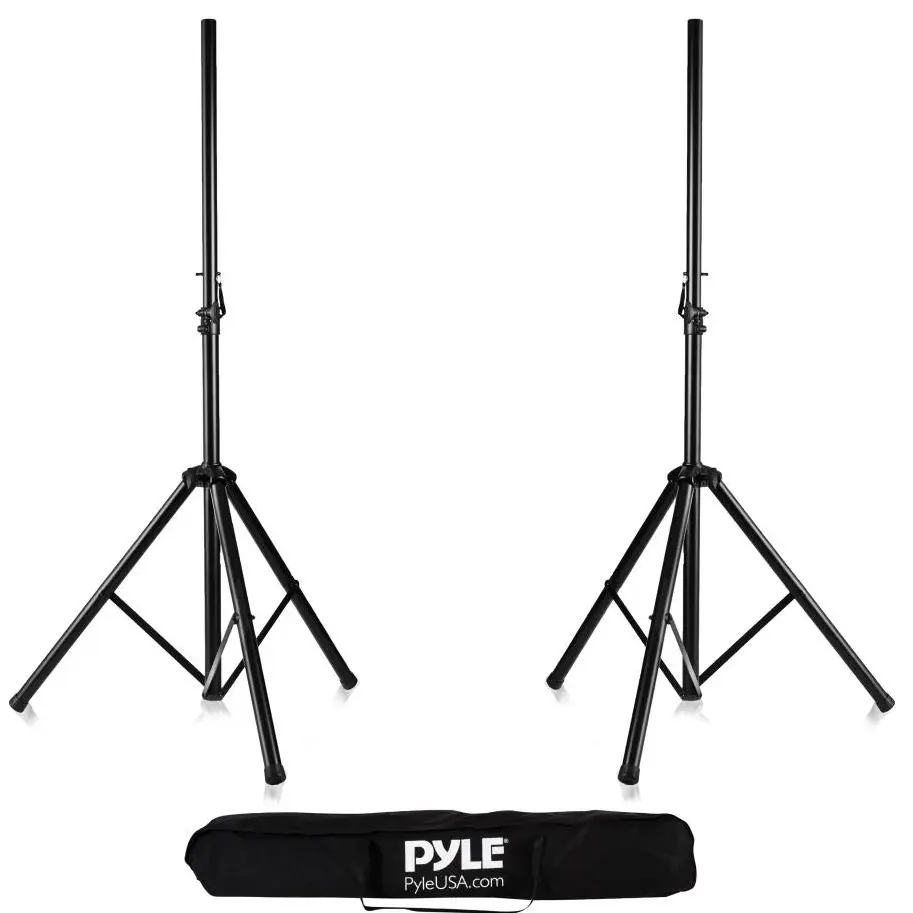 Pyle Steel Durable Dual Adjustable Speaker Stand Kit with Carry Bag - 2 Adjustable Brackets, 35mm Universal Mount, Knob-Style Locking Mechanism, Folding Portable Floor Stands, 132 lbs Capacity Weight, Audio Accessories for Stage, Outdoor Use