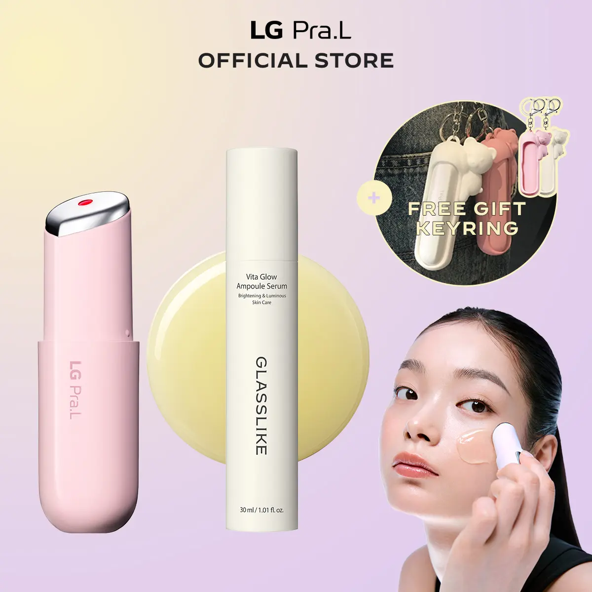 [FREE GIFT] LG Pra.L Personalized Glow Starter Kit (Pink) ｜ Choose Your Serum for Personalized Anti-Aging Care, 1-Minute Skin Booster for Glass & Glow Skin, Korean Anti-Aging Skincare Device, Fast Absorption, Makeup Prep, Face & Neck Massage, LED Therapy