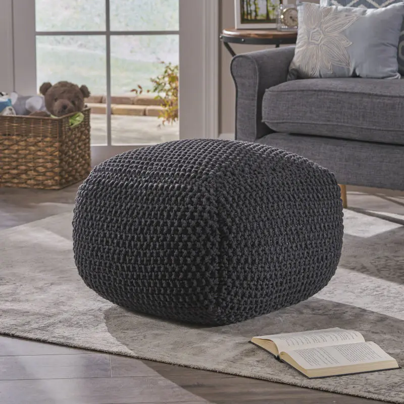 100% Cotton Handcrafted Square Knit Cube Pouf Stool Cushion (20.50x20.50x16.50in, up to 24in) - 1 Pouf, Moisture-Absorbing, Breathable, Thick and Wear-Resistant Modern Indoor Stool for Living Room, Bedroom Decor