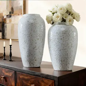 Handmade Set of Ceramic Table Vases with Mottled Glaze Simple Natural Textures for Home Office Restaurant Hotel Decoration
