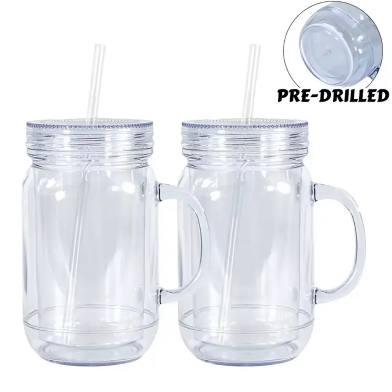 20oz Double Wall Glitter Snow Globe Mug with Handles Reusable Drinkware Portable Tumblers Pre-Drilled Mug Cup