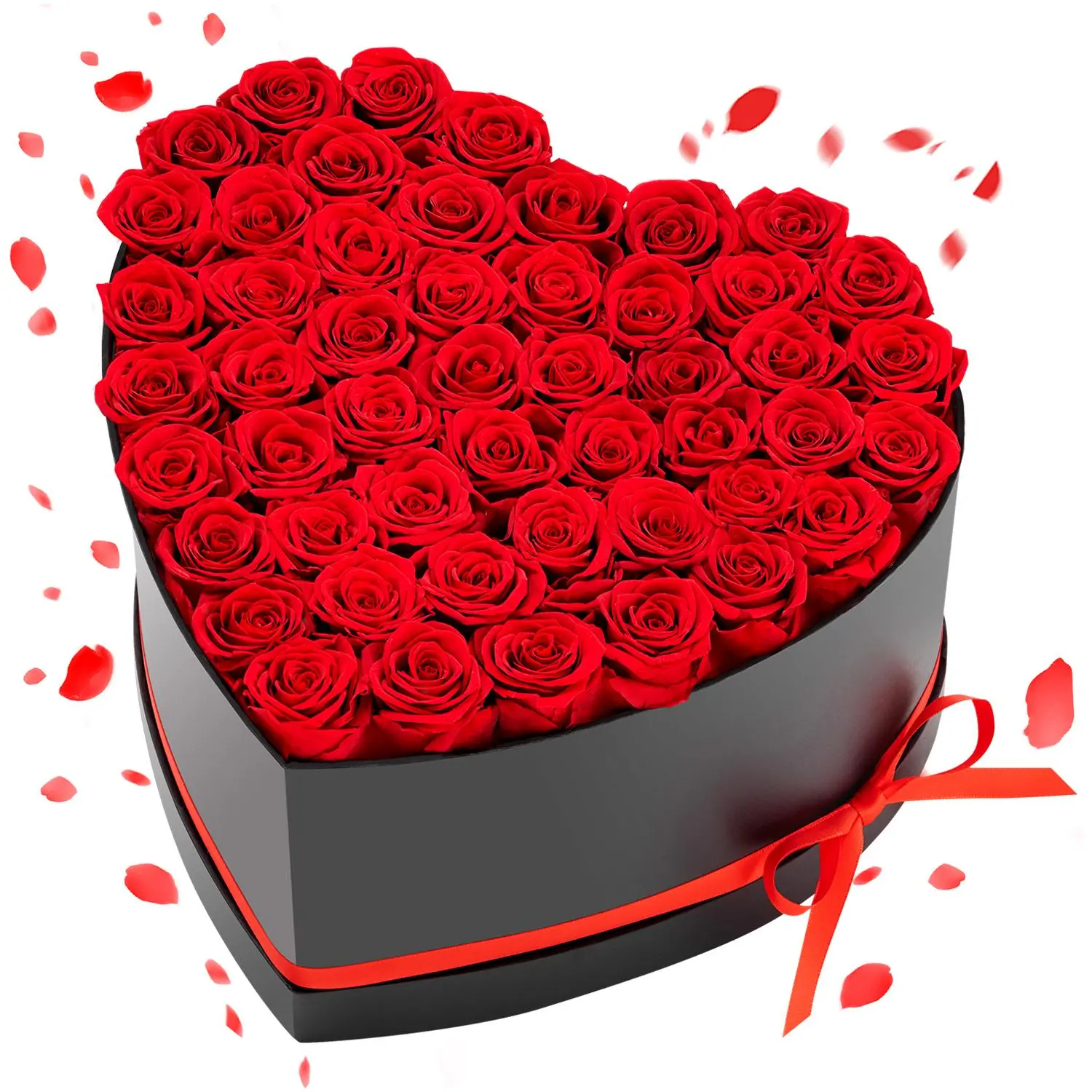 VEVOR Decorative Artificial Red Roses - 50 Bouquet-Shaped Preserved Roses in Heart-Shaped Box, Gifts for Your Girlfriend, Romantic Home Decor for Birthday Valentine's Day