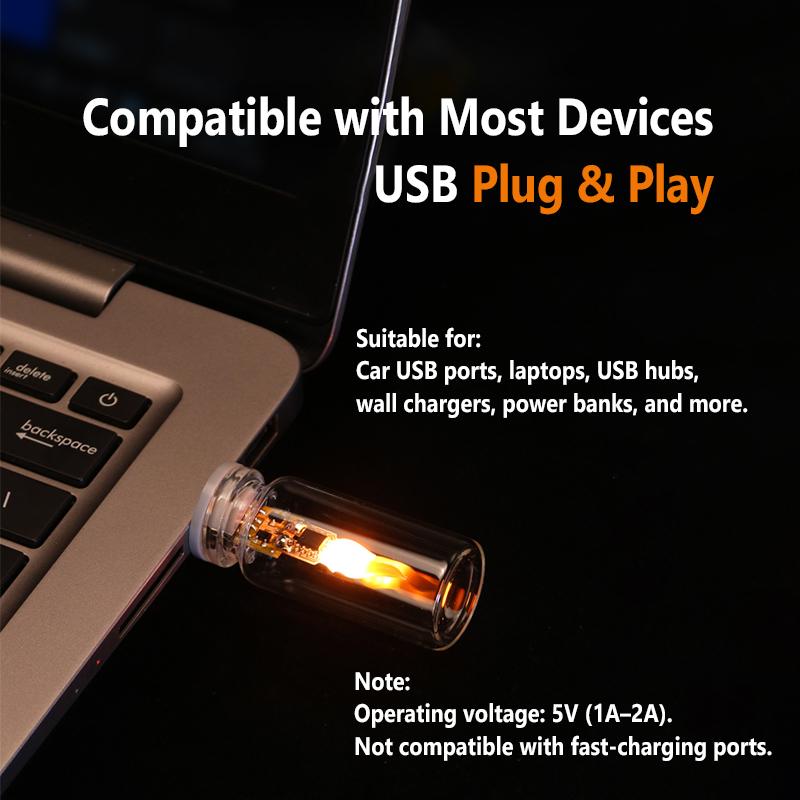 USB Flame Night Light with remote, Realistic LED Candle Flame Ambient Lamp, USB Powered Tabletop Light with remote, Energy Efficient Decor for Car, Bedroom, Party, Christmas & New Year Gift