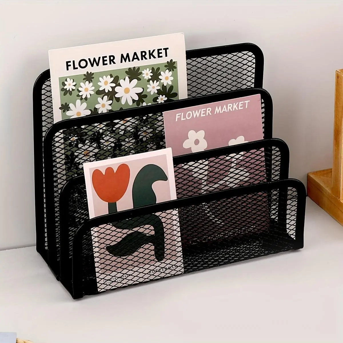 1pc Desktop Office Stationery Supplies, Office Essentials, Desk Folder, Letter Grid, Wire Mesh, Office Desk Accessory, Desk Accessories, Multi-layer Book Standing Envelope Holder, Note Grid, Greeting Card Holder, Wall Decor, Desk Organizer Tidy