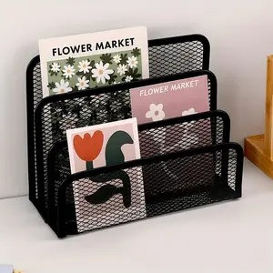 1pc Desktop Office Stationery Supplies, Desk Folder, Letter Grid, Wire Mesh, Desk Accessories, Multi-layer Book Standing Envelope Holder, Note Grid, Greeting Card Holder, Wall Decor, Desk Organizer Tidy