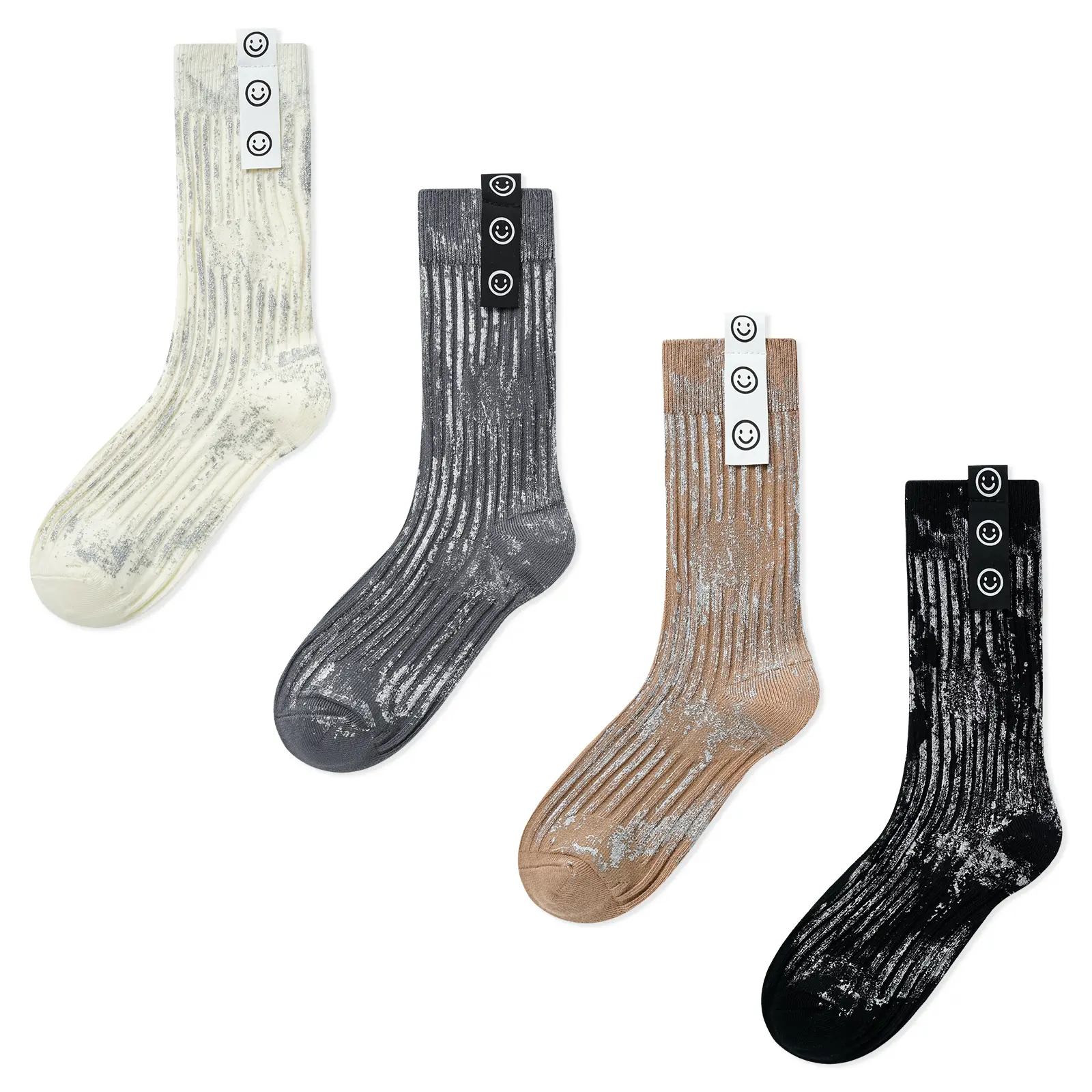 Gaoso Women's 4 Pairs Vintage Tie-Dye Crew Socks Smiley Graphic Printed Fashion Novelty Socks