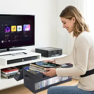 CD Storage Boxes - Pack of 2 CD Cases - 14" x 5.9" x 5.3" Disc Holders with Lids & Visual Window, Holds Up to 32 CDs in full jewel cases, 65 CDs in slim cases, and 180 discs in CD sleeves