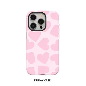 Stylish Minimalist Pink Heart Phone Case for Iphone 17, 17 Pro, 16 Pro Max, 15 Pro, 13, 11, 12, XS, 8 Plus, And 7, 2-In-1 Design, Phone Case, Polka Dot Phone, Friday Case, Handy Cover