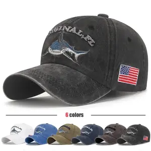 Popular Cartoon Washed Embroidered Shark Baseball Cap