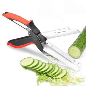 2 in 1 Kitchen Scissors for Food – Stainless Steel 9.5" Tomato Knife Chops Vegetables, Fruit, Cheese, Meat in Seconds | Dishwasher Safe Cutting Board Scissors with Safety Lock