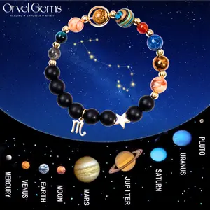 Celestial Zodiac Charm Crystal Bracelet with 9 Planets & 12 Signs | Universe Solar System Natural Stones | Unisex Spiritual Protection Healing Jewelry | Meaningful Gift for Christmas, Birthday, Thanksgiving for Her/Him