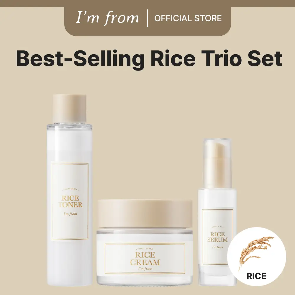 [I'M FROM OFFICIAL SHOP] I'M FROM Rice Line Best-selling Trio Set | Rice Toner, Rice Cream, Rice Serum - Milky for Glowing Skin, Korean Rice, Glow Ess