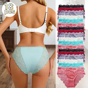 H  18/12/6pcs Multi-Color Lace Sexy Mid-Waist Panties: 3D floral lace + 6 colors, skin-friendly, comfy & sexy. Eye-catcher for birthday/romantic dates, exquisite for brides/daily wear, versatile. Womenswear Breathable Knicker underwear for women