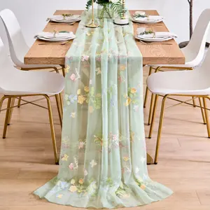 Elegant Embroidered Table Runner, Lightweight Semi-Transparent Mesh, Wedding Party Decor, DIY Home Decoration, Multi-Sized