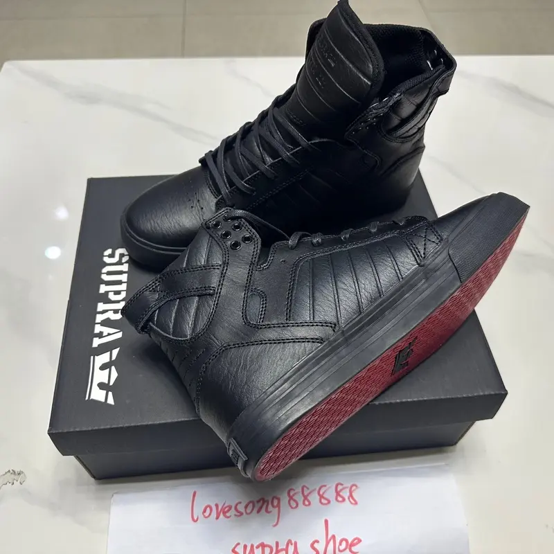 Supra Skytop HF All-Black Red Sole Cowhide Sneakers High-Top Supra Skytop HF All-Black Red Sole Cowhide Sneakers High-Top