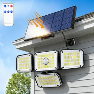 Outdoor Solar LED Light with Remote Control, 336 Leds, Ip65 Waterproof, Security Wall Lamp for Garden, Patio, Fence Lighting, Solar Lights Outdoor
