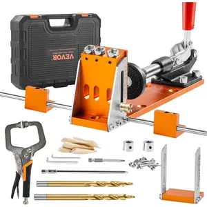 VEVOR Pocket Hole Jig Kit, Adjustable and Easy to Use Pocket Hole Jig System with Step Drills, Wrenches, Drill Stop Rings, Screws and Square Drive Bits, Dual Scale Marks, for DIY Carpentry ProjectsVEVOR Super Brand Day