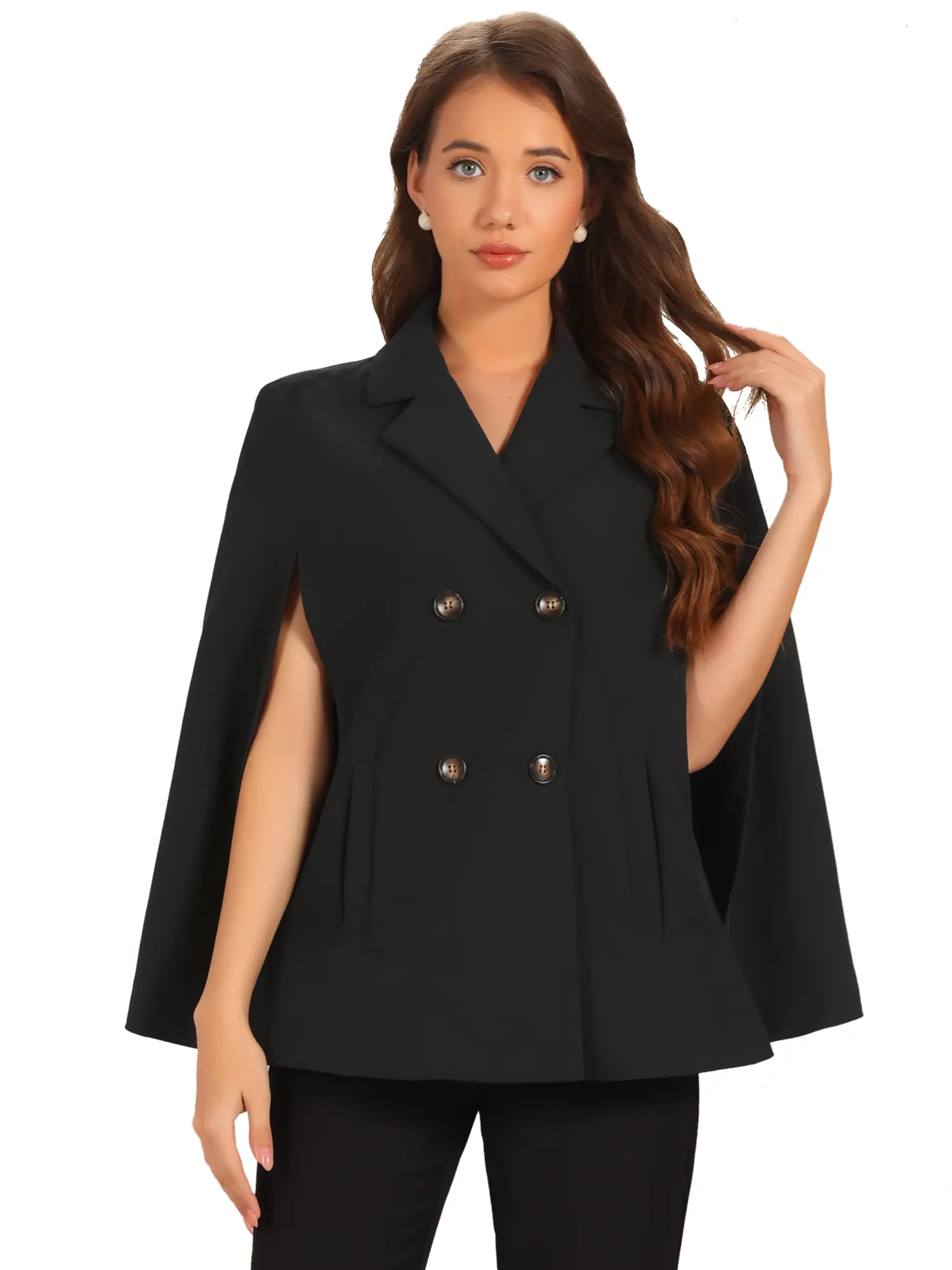 INSPIRE CHIC Double Breasted Blazer Women's Notched Lapel Collar Office Cloak Cape Jacket