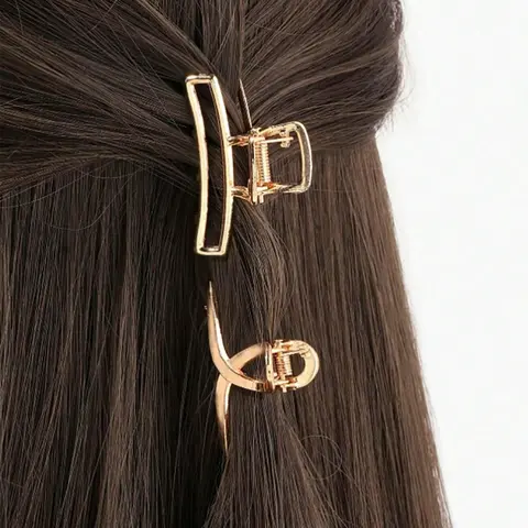 Simple Metal Geometric Hair Claws Set, 2 Counts Casual Versatile Hair Accessories for Women, Minimalist Headwear Suitable for Thick Hair, Hair Clips Metal