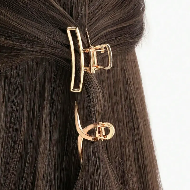 Simple Metal Geometric Hair Claws Set, 2 Counts Casual Versatile Hair Accessories for Women, Minimalist Headwear Suitable for Thick Hair, Hair Clips Metal