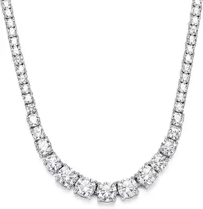 [Unisex]  Graduated 3-6MM CZ Tennis Necklace Round Cubic Zirconia Classic Hiphop Style Party Birthday Gift Trendy Elegant For Women For Men 16-24 Inches YNN1905-W Cuban Link Chain Fashion Pendants
