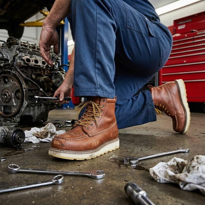DIE HARD Boots Men's 6" Soft Steel Moc Toe EH Leather Water Resistant Non-slip Work Boots 84994 Brown