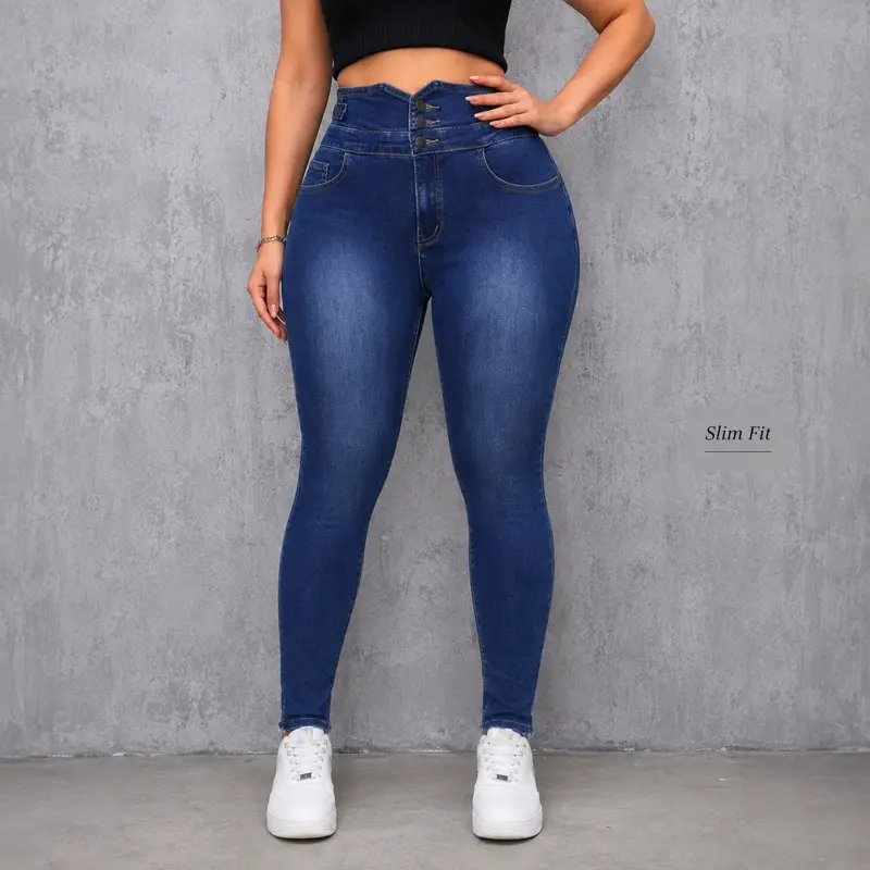 Women’s High Waist Skinny Jeans Multi Button Slim Fit Dark Blue Denim Pants, Corset Waist Curve Hugging High Rise Jeans with Pockets, Casual Y2K Streetwear Back to School Work Travel Everyday Jeans for Women