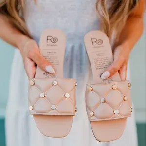 Tan studded square toe sandal- Golden Hour