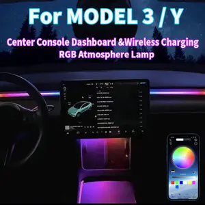 Everything Is Solar NEW For Tesla Model 3/Y Center Console Dashboard Wireless Charging RGB Neon LED Light Strip Musical Rhythm USB Power APP Control