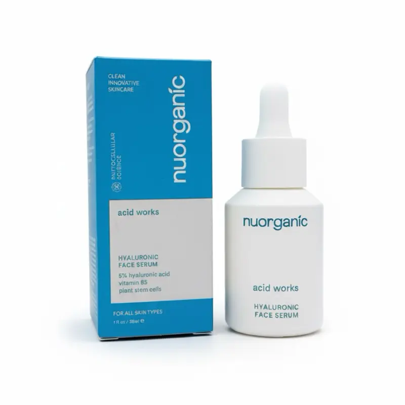 nuorganic Acid Works Organic Hyaluronic Acid Face Serum - Lightweight Hydrating Moisturizer, Brightening Serum for Superior Skin Hydration, Anti-Aging Skincare, Glowing Skin (30 ml)