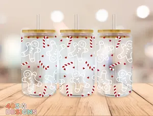 Candy Canes & Gingerbread Cookies- UV Direct to Film Transfers, 16 ounce Cup Wrap