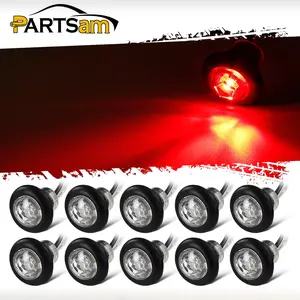 Partsam 10x 3/4" Mini Round Red Led Side Marker Lights Grommet Mount w Plug Connectors Waterproof Sealed Boat Trailer Truck RV Bus Van Bullet Side Led Marker Lights Lamps Clear Lens 12V