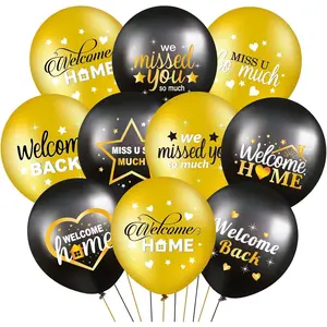 45 Pcs Welcome Home Balloon Decoration 12 Inch Black and Gold We Missed You So Much Balloon for Family Gathering Housewarming Reunion Army Theme Home Deployment Return Party