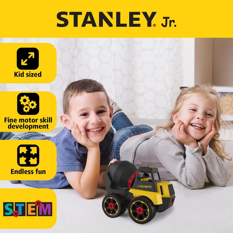 Stanley Jr Take Apart Cement Mixer Kit for Kids 23 PCS STEM Toy with Tools and Instructions for Ages 3+ Years Educational Construction Equipment