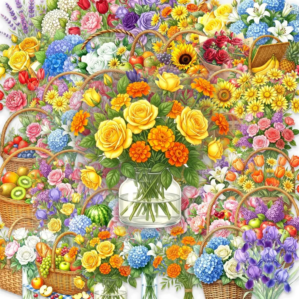50Pcs New PET Transparent Flower Stickers Colorful Floral Decals Waterproof Decor For Fridge Bottle Daily Items