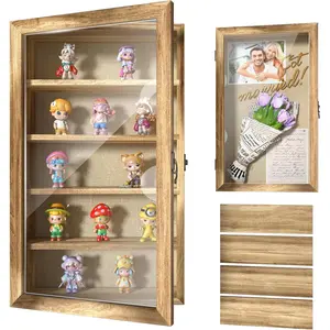 16x9 Extra Deep Shadow Box Display Case with 4 Removable Shelves Large Wooden Shadow Box Frame for Figurines & Collectibles Deep Shadow Box with  Front Loading Door
