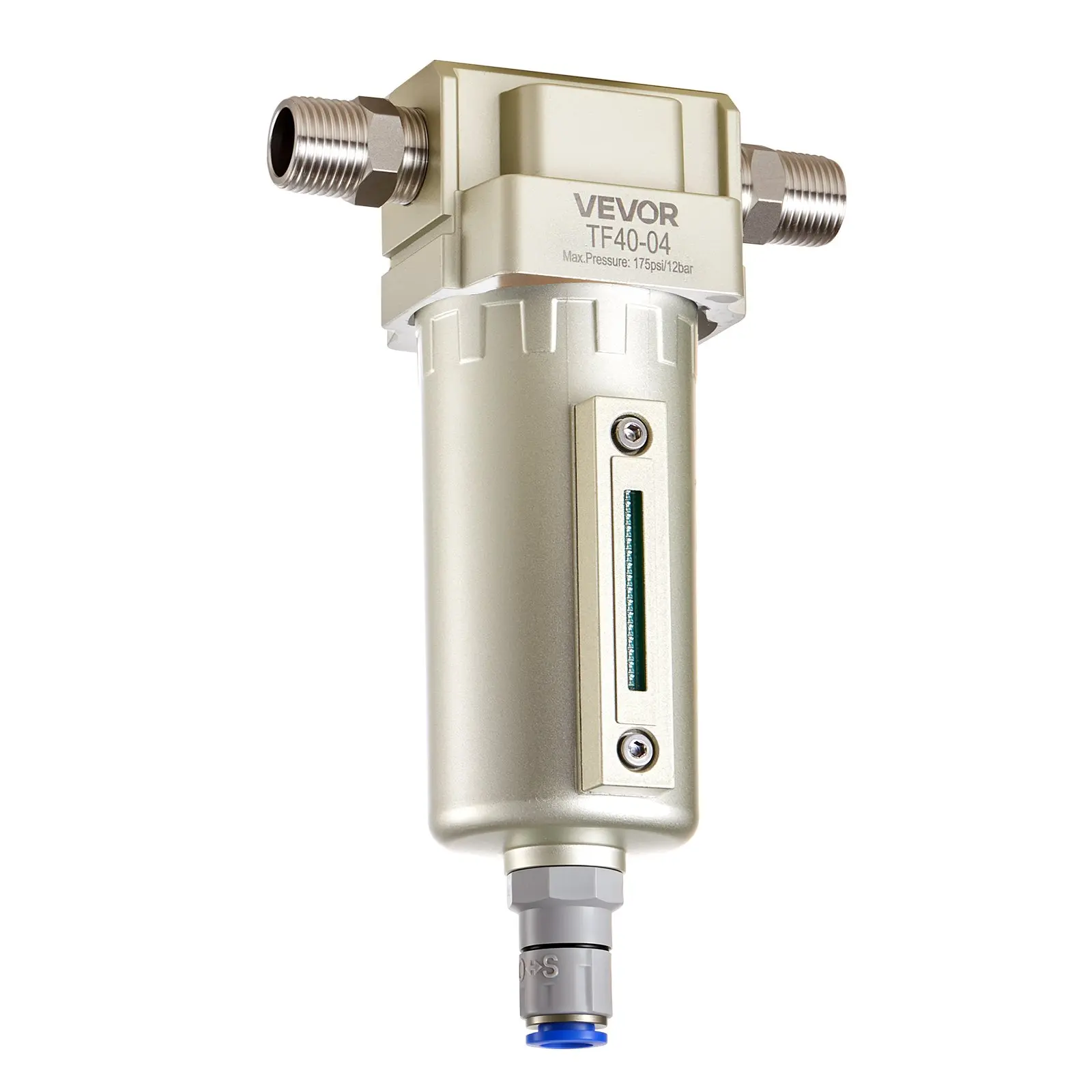 【Summerfinds】VEVOR Air Compressor Filter Water Separator Auto-Drain with Float Switch, 1/2" NPT Air-Dryer, 5 Micron Brass Filter Element, Max 175 PSI, Aluminum Alloy Bowl, 2.76x2.95x8.07 in Auto Repair Tool, Auto Repair Tools