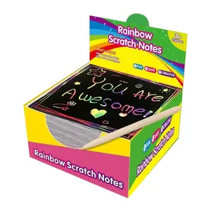 100 Sheets Magic Scratch Paper with Bamboo Sticks, Rainbow Scratch Art Kit for Creativity and Fun, Ideal for Family Crafting Activities, Rainbow Scratch Notes