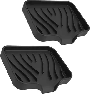 2 Pack Silicone Soap Dish with Drain, Bar Soap Holder for Shower,Bathroom and Kitchen Sink Organizer,Self Draining Waterfall Soap Tray (Black) HFengQ